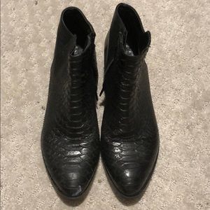 Black Italian made leather snake skin booties